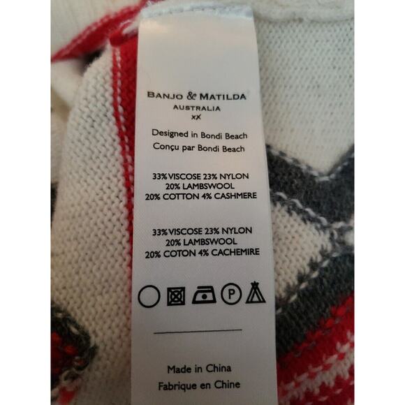 BANJO & MATILDA Australia Sweater Lambswool Cashmere Aztec Tribal Sz XS (b - Picture 7 of 8